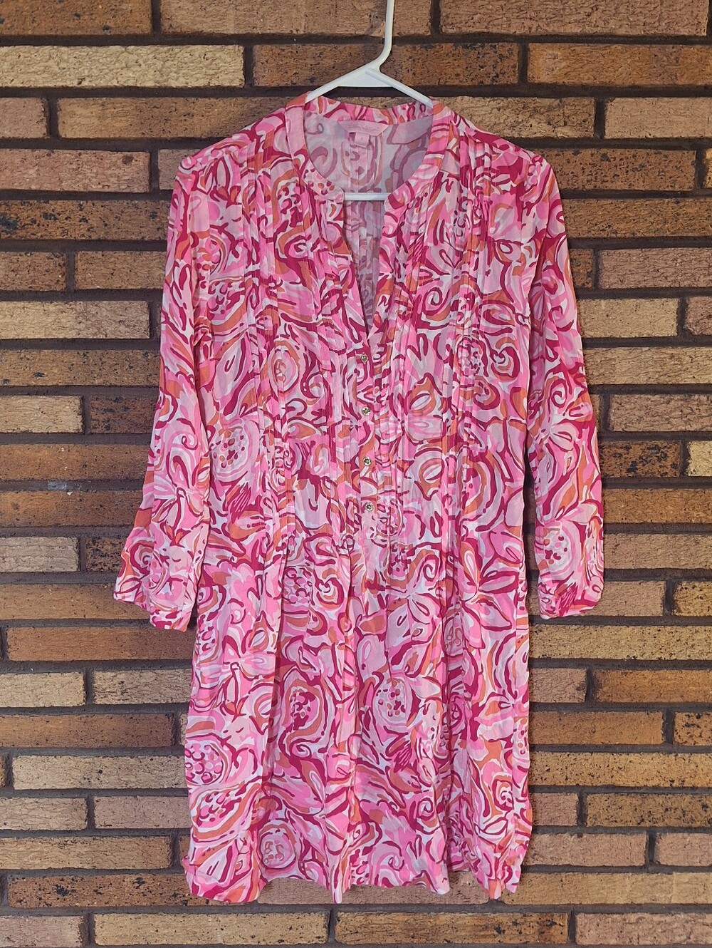 Lilly Pulitzer Small Sarasota Pintucked Tunic Shift Mango Salsa Printed Dress